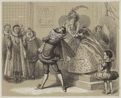Feltűnő jelenet Erzsébet királynő és kedvence Essex között (akvatinta) alkotó: Richard Doyle