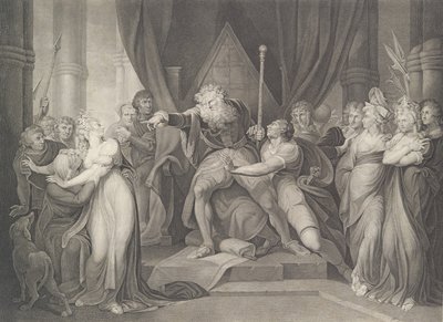 Lear király Kiűzi lányát Cordelia Shakespeare, K..., először 1792-ben adták ki, újra kiadták 1852-ben. alkotó: Richard Earlom