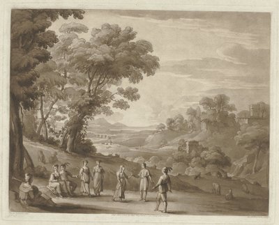 Táj táncoló figurákkal Nyomatok Claude Lorrain rajzai után (sorozat címe) Liber Veritatis (sorozat címe) alkotó: Richard Earlom