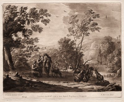 Liber Veritatis: 25. sz., Hegyvidéki és erdős táj pásztorokkal..., 1774. alkotó: Richard Earlom