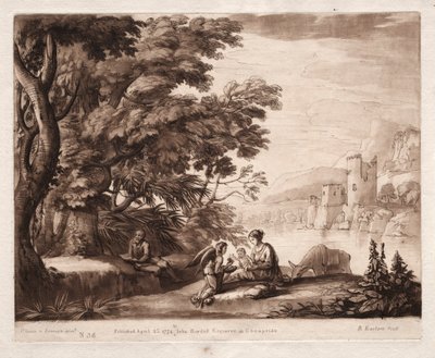 Liber Veritatis: 38. sz., A Szent Család nyugalma a folyó mentén, 1774. alkotó: Richard Earlom