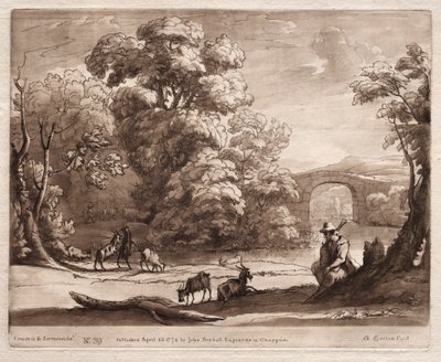Liber Veritatis: 39. sz., Táj dudán játszó pásztorral és kecskékkel, 1774. alkotó: Richard Earlom