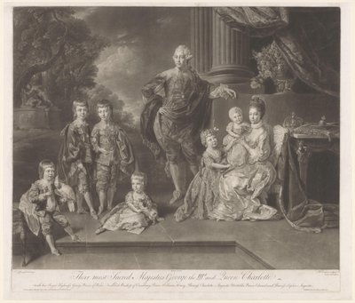 III. György, az Egyesült Királyság királyának és családjának portréja Legszentebb felségük III. György és Charlotte királynő (cím a tárgyon) alkotó: Richard Earlom