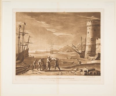 Tengeri kikötő tengerészekkel árut rakodva, 1774. alkotó: Richard Earlom
