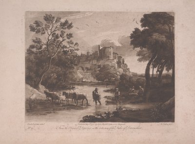 Kilátás a Tivolira napnyugtakor, 1775-ben (mezzotint, rézkarc) alkotó: Richard Earlom