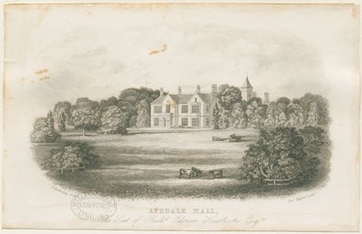 Apedale Hall ház és park: acélmetszet, nd [?18. század vége] alkotó: Richard Edensor Heathcote
