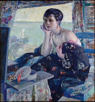 Nő az ablaknál (olaj a panelen) alkotó: Richard Emil Miller