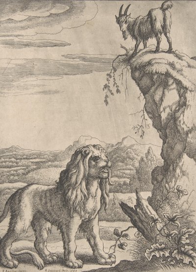 A Lyon és a kölyök, Ogilby Aesopicsából, 1668. alkotó: Richard Gaywood