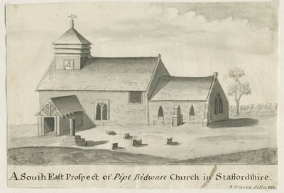 Pipe Ridware templom: szépia festmény, 1777 alkotó: Richard Greene
