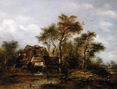 Overshot Mill with Man Fishing (olaj, vászon) alkotó: Richard Hilder