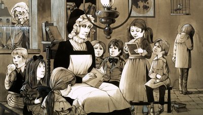 A "Dame School" az 1830-as évekből (gouache, papír) alkotó: Richard Hook