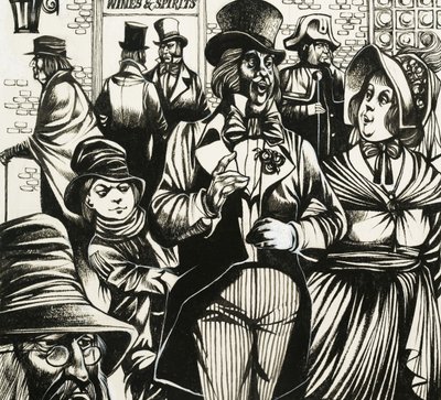 Az olyan gyerekek, mint Dickens Twist Olivérje, megtanultak zsebrevágni... alkotó: Richard Hook