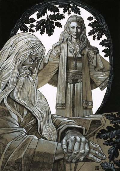 Merlin és Vivian, a tündér a tó hölgye alkotó: Richard Hook
