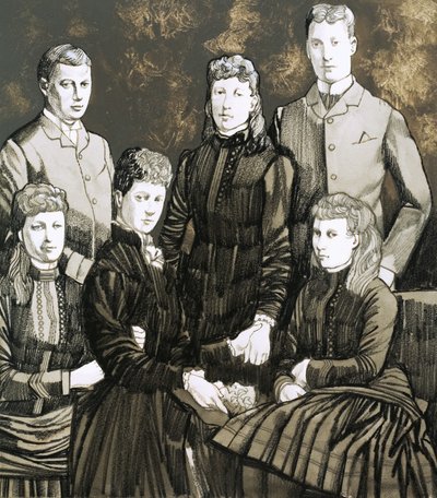 Alexandra dán hercegnő, Edward király felesége és ötgyermekes családja. alkotó: Richard Hook