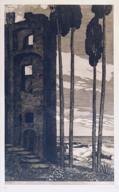 Romok a tengerparton (metszet és akvatinta) alkotó: Richard Mueller