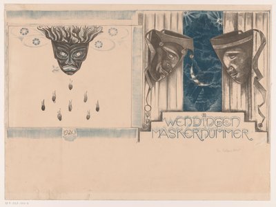 Borítóterv a következőhöz: Wendingen, Mask Issue, 1920 alkotó: Richard Nicolaüs Roland Holst (signed by artist)