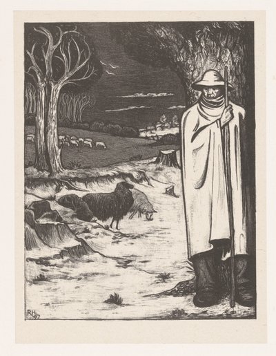 Juhász juhnyájjal dombos tájon alkotó: Richard Nicolaüs Roland Holst