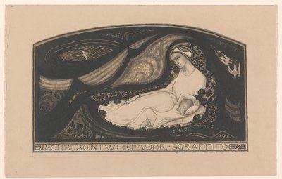 Hazug nő és gyermek Sgraffito vázlatterve (cím az objektumon) alkotó: Richard Nicolaüs Roland Holst