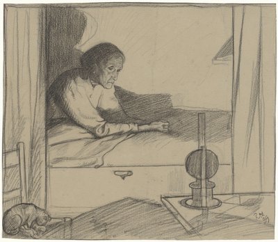 Felsőházi nő, ágyban ülve (második huzat) alkotó: Richard Nicolaüs Roland Holst