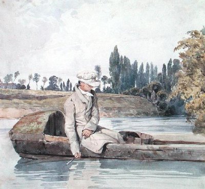 Egy ember, aki csónakból horgászik a folyón (akvarell papíron) alkotó: Richard Parkes Bonington