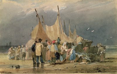 Halászok a tengerparton, közeleg a vihar (akvarell) alkotó: Richard Parkes Bonington