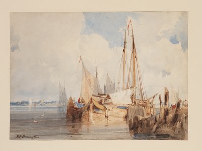 Horgászhajók kikötve egy torkolatban, 1825 körül (akvarell, papír) alkotó: Richard Parkes Bonington