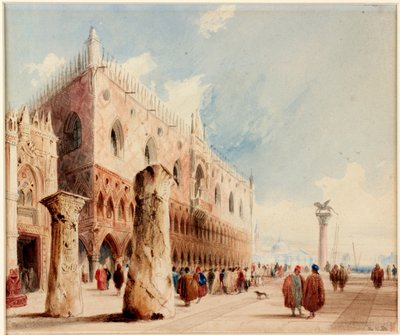 Jelenet Velencében (Ducal Palace) (akvarell és tinta papírra (táblára ragasztva)) alkotó: Richard Parkes Bonington