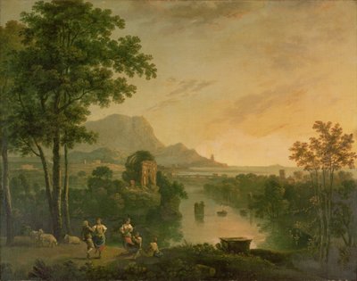 Tengerparti táj este pásztorokkal és pásztorlányokkal táncolva alkotó: Richard Wilson