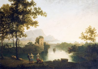 Este a River Mouth-on táncoló parasztokkal (olaj, vászon) alkotó: Richard Wilson