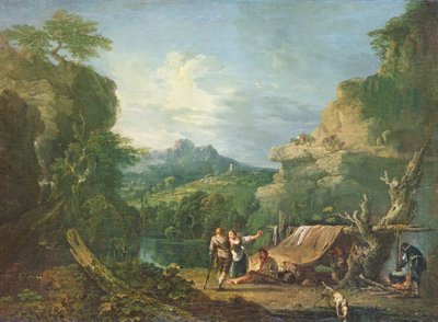 Tájkép banditákkal egy sátor körül alkotó: Richard Wilson