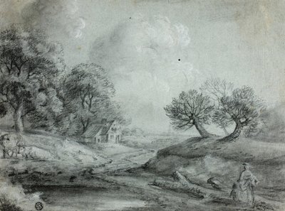 Táj nővel és tehenekkel (recto); Egy táj vázlata (fordítva) alkotó: Richard Wilson