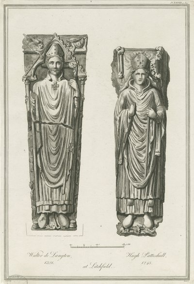 Lichfield katedrális – Walter de Langton és Hugh de Patteshull képmásai: metszet, nd [1748-1817] (nyomtatás) alkotó: Richard Woollett Basire