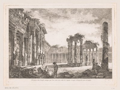 Gezicht op de Tempel van Jupiter Serapis A Jupiter Serapisnak vélt ősi templom emelése a Nápoly melletti Pozzuoliban (cím a tárgyon) alkotó: Richard de Saint Non