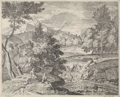 Árkádiai táj két figurával egy vízesés mellett alkotó: Richard van Orley (II)