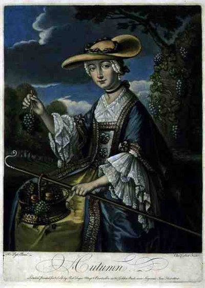 Autumn, metszette C. Corbutt (Richard Purcell) (fl.1746-66), pub. Robert Sayer, 1760 körül (mezzotinta metszet) (lásd még: 125559-61) alkotó: Robert (after) Pyle