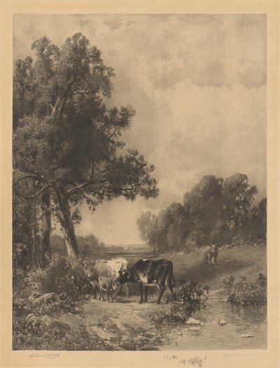 Untitled (Tehenek és borjak egy patak mellett) alkotó: Robert A. Eichelberger