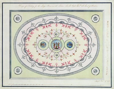 Mennyezettervezés a Headfort House Ladies Room-ban, 1772 (wc, toll és tinta grafit felett, fektetett papíron) alkotó: Robert Adam