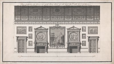 Headfort ház, étkező, kémény felőli oldalon (toll és fekete tinta, és papíron ceruzával mossa le) alkotó: Robert Adam