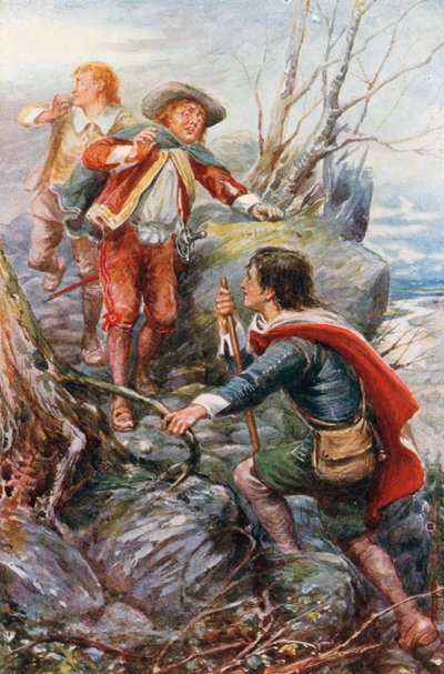 Christian találkozik Timorous-val a dombon Nehézség (színes litográfia) alkotó: Robert Ambrose (after) Dudley