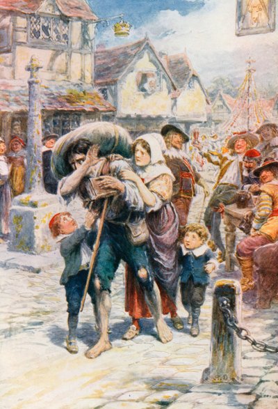 Christian elindul zarándokútjára (színes litográfia) alkotó: Robert Ambrose (after) Dudley
