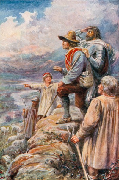 A zarándokok a gyönyörködtető hegyeken (színes litográfia) alkotó: Robert Ambrose (after) Dudley
