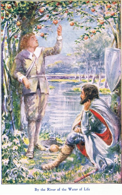 Az élet vizének folyója mellett, a John F Shaw & Co által kiadott The Pilgrims Progress-ből, az 1900-as évek körül (színes litó) alkotó: Robert Ambrose Dudley