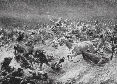 A fehér hunok legyőzése Anushirwan által Kr. u. 560-ban (litográfia) alkotó: Robert Ambrose Dudley