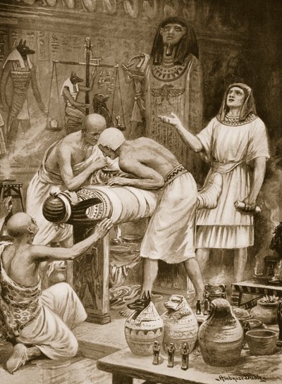 A halottak balzsamozása, illusztráció a „Hutchinsons History of the Nations”-ből, 1910 körül (litho) alkotó: Robert Ambrose Dudley