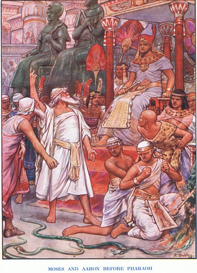 Mózes és Áron a fáraó előtt (színes litho) alkotó: Robert Ambrose Dudley