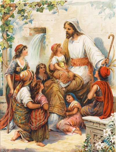 "Engedjétek hozzám jönni a kisgyermekeket" (színes litográfia) alkotó: Robert Ambrose Dudley