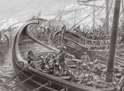 A fokeus flotta legyőzi a karthágóiakat (litho) alkotó: Robert Ambrose Dudley