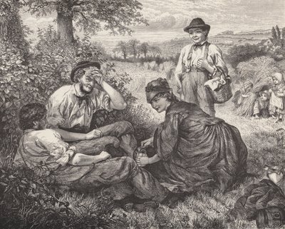 Mezőgazdasági munkások pihennek aratás közben (metszet) alkotó: Robert Barnes