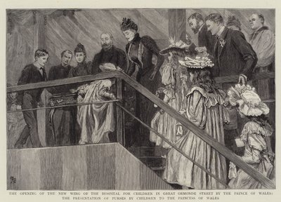 A Great Ormond Street-i Gyermekkórház új szárnyának megnyitása a walesi herceg által, a gyermekek pénztárcáinak bemutatása a walesi hercegnőnek alkotó: Robert Barnes