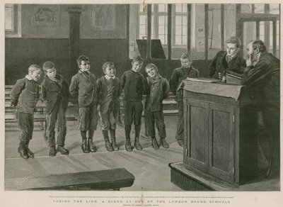 Lépés a vonalon: Jelenet az egyik londoni igazgatósági iskolából (metszet) alkotó: Robert Barnes